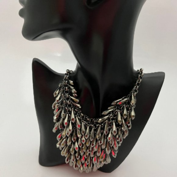 Black Hematite Necklace, Multi-Strand Bib Necklace, Faceted Stones, 18 inches - Picture 5 of 8